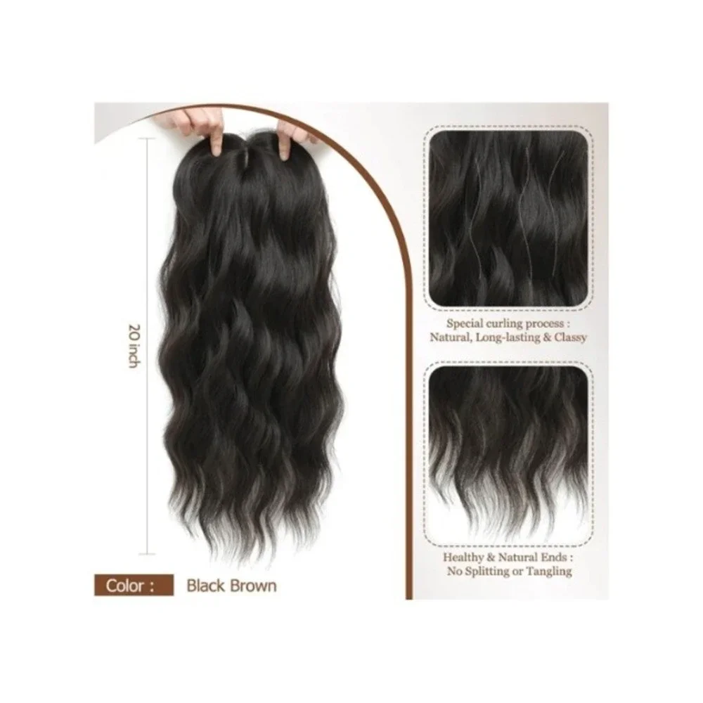 MORICHY 20in Hair Topper with Bangs Black Brown Wavy Synthetic Clip In Hairpiece